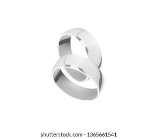Silver wedding rings, realistic design isolated on white background.