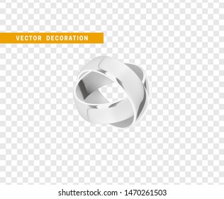 Silver wedding rings, realistic design isolated on transparent background.