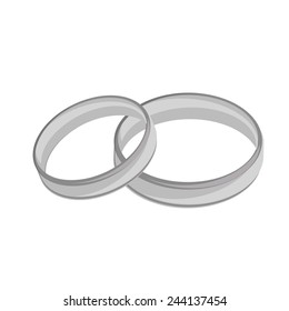 Silver wedding rings vector isolated, jewelery for wife and husband