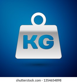 Silver Weight icon isolated on blue background. Kilogram weight block for weight lifting and scale. Mass symbol. Vector Illustration