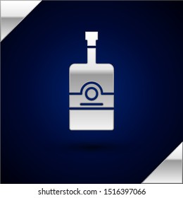 Silver Whiskey bottle icon isolated on dark blue background.  Vector Illustration
