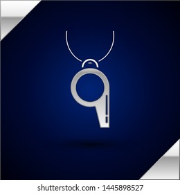 Silver Whistle icon isolated on dark blue background. Referee symbol. Fitness and sport sign.  Vector Illustration