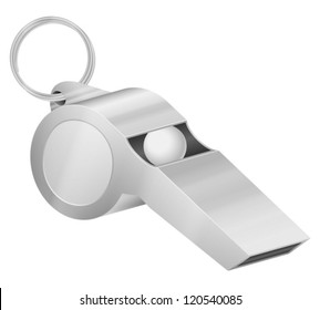 Silver whistle on a white background. Vector illustration.