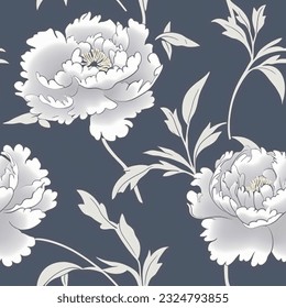 Silver White Flowers Abstract Line Art Scandinavian Design Seamless Pattern Wallpaper Curtain Bedding French Grey Background
