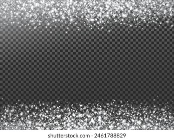 Silver or white glitter lights background. Sparkling glittering rain effect. Luxury frame for Christmas, wedding, birthday party. Transparent background can be removed in vector format.