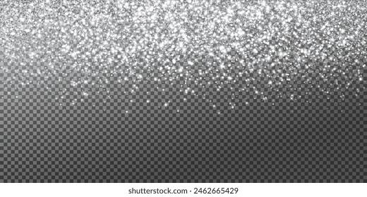 Silver or white glitter lights background. Sparkling glittering rain effect. Luxury frame for Christmas, wedding, birthday party. Transparent background can be removed in vector format.