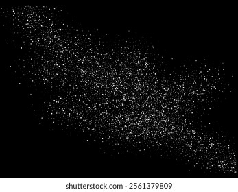 Silver and white glitter lights background. Sparkling glittering rain effect. Celebration backdrop for Christmas, wedding, birthday party. Luxury metallic frame, border. Vector.