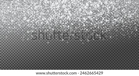 Silver or white glitter lights background. Sparkling glittering rain effect. Luxury frame for Christmas, wedding, birthday party. Transparent background can be removed in vector format.