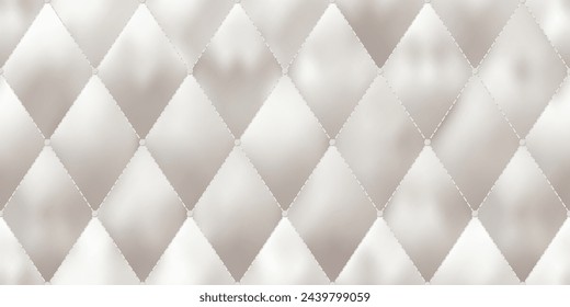 Silver white mattress surface with smooth silky seamless texture. Padded furniture upholstery with buttons at the corners of diamonds. Soft blanket, quilted fabric. Gradient mesh vector illustration