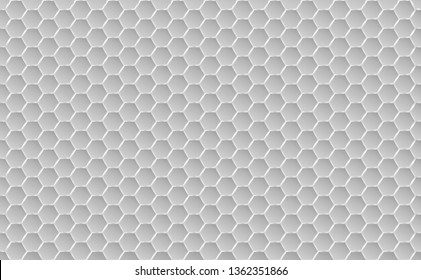 Silver and white metal honey hexagonal cells seamless texture. Mosaic or speaker fabric shape pattern. Technology concept. Honeyed comb grid texture and geometric hive hexagonal honeycombs. Vector