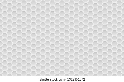 Silver And White Metal Honey Hexagonal Cells Seamless Texture. Mosaic Or Speaker Fabric Shape Pattern. Technology Concept. Honeyed Comb Grid Texture And Geometric Hive Hexagonal Honeycombs. Vector