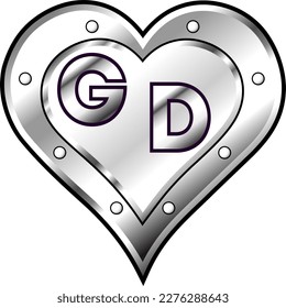 Silver and white metallic heart, initial letters G and D, shiny vector illustration, amazing love, passion and happiness vector, illustration for valentine couple. God is good!