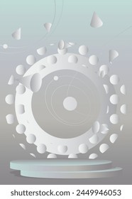 Silver and white mock-up product display, empty scene with minimal geometric forms. Vector cylinder pedestal podium. Stage showcase for presentation.