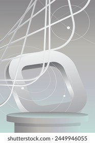 Silver and white mock-up product display, empty scene with minimal geometric forms. Vector cylinder pedestal podium. Stage showcase for presentation.