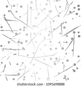 Silver and white seamless pattern. Modern abstract design. Hand drawn ink pattern. Brush texture.
