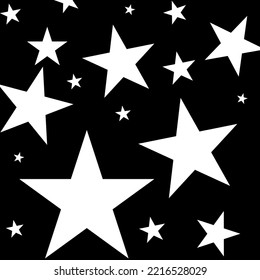 silver white stars repeat many size and shape with isolated  black background vector. holiday magic pattern vector 