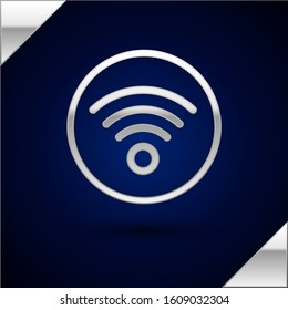 Silver Wi-Fi wireless internet network symbol icon isolated on dark blue background.  Vector Illustration