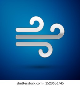 Silver Wind icon isolated on blue background. Windy weather.  Vector Illustration