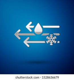 Silver Wind and rain with snow icon isolated on blue background. Windy weather.  Vector Illustration