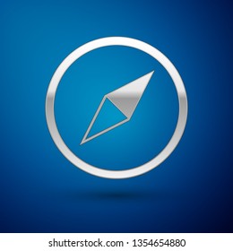 Silver Wind rose icon isolated on blue background. Compass icon for travel. Navigation design. Vector Illustration