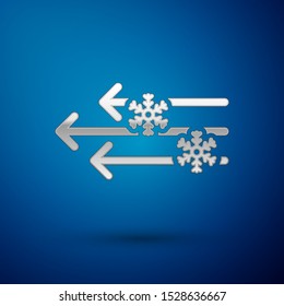 Silver Wind and snow icon isolated on blue background. Windy weather.  Vector Illustration