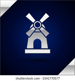 Silver Windmill icon isolated on dark blue background.  Vector Illustration