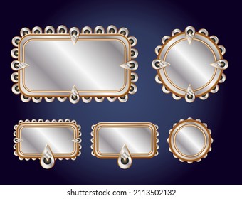Silver windows for text. Stylish different shapes. With patterns.