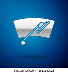 Silver Windscreen wiper icon isolated on blue background.  Vector Illustration