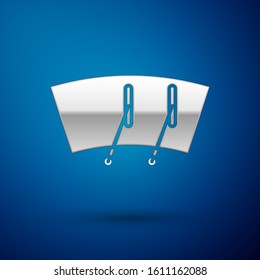 Silver Windscreen wiper icon isolated on blue background.  Vector Illustration