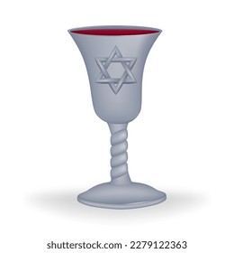 Silver wine cup, known as the Kiddush cup, which is used during the Passover Seder. The Kiddush cup is used for the blessing of the wine, one of the many rituals performed during the Seder.