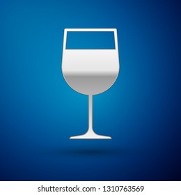 Silver Wine glass icon isolated on blue background. Wineglass icon. Goblet symbol. Glassware sign. Vector Illustration