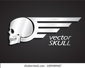 silver winged skull profile logo