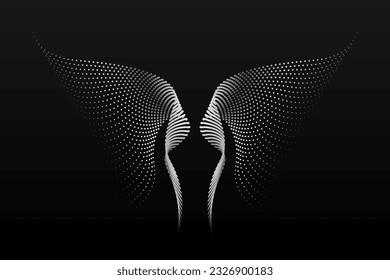 Silver wings linear wavy abstract on a black background. Angel wings. Vector graphics.