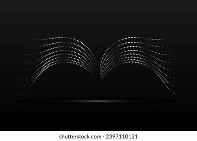 Silver wings linear wavy abstract on a black background. Angel wings. Vector graphics.