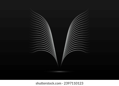 Silver wings linear wavy abstract on a black background. Angel wings. Vector graphics.