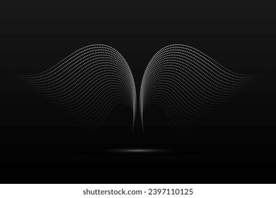 Silver wings linear wavy abstract on a black background. Angel wings. Vector graphics.