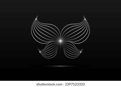 Silver wings linear wavy abstract on a black background. Angel wings. Vector graphics.