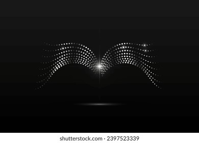 Silver wings linear wavy abstract on a black background. Angel wings. Vector graphics.