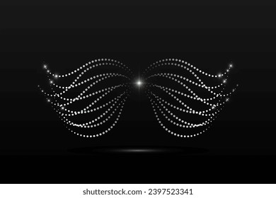 Silver wings linear wavy abstract on a black background. Angel wings. Vector graphics.