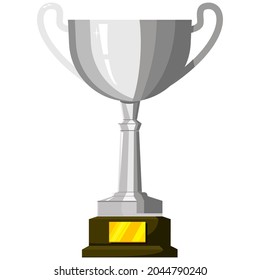 Silver winner cup, isolated on a white background. The winners prize, a trophy, an award for sports achievements and victories. Flat vector illustration of cups. The prize for the second place.