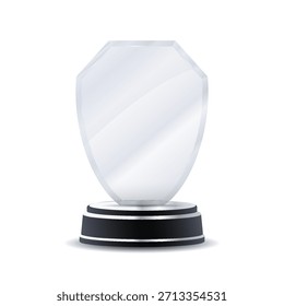Silber Gewinner Glas Trophäe mit transparentem Kristallkörper, gravierten Lorbeerkranz und glänzenden metallischen Akzenten ideal für Preisverleihungen, Wettbewerbspreise, geschäftliche Errungenschaften, und realistische Vect