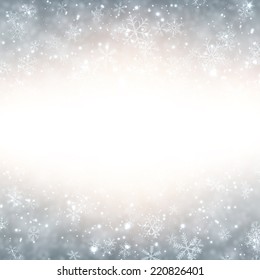 Silver winter abstract background. Christmas background with snowflakes. Vector.  