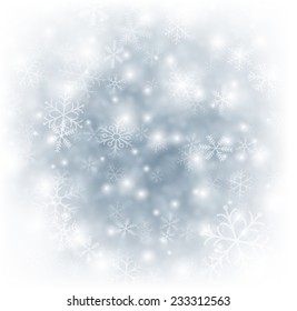 Fondo abstracto de invierno plateado. Fondo de Navidad con copos de nieve. Vector. 