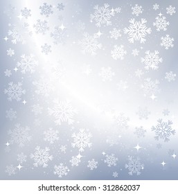 Silver winter abstract background. Christmas background with snowflakes. Vector.