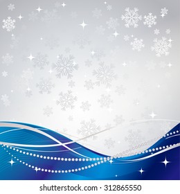Silver winter abstract background. Christmas background with snowflakes. Vector.
