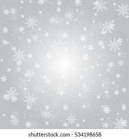 Silver winter abstract background. Christmas background with snowflakes. Vector.