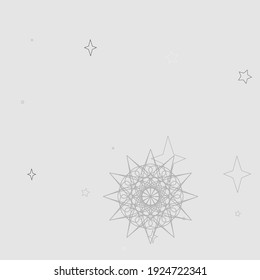 Libro de fondo mágico Mandala White de invierno plateado. La Nieve De Copo De Nieve Tiene Un Ornamento Gris Suave. Misterio Cold Gray Sky New Year Holiday Design Pic. Captura de pantalla de Navidad caótica monocroma y acogedor pastel.