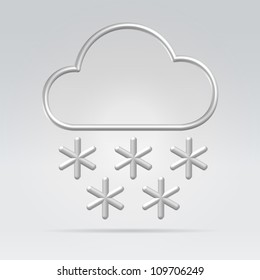Silver wire snow cloud symbol hanging over neutral background
