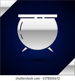 Silver Witch cauldron icon isolated on dark blue background. Happy Saint Patricks day.  Vector Illustration
