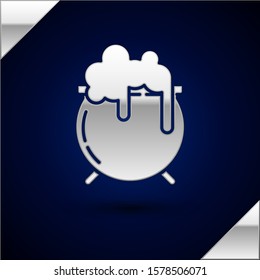 Silver Witch cauldron icon isolated on dark blue background. Happy Saint Patricks day.  Vector Illustration